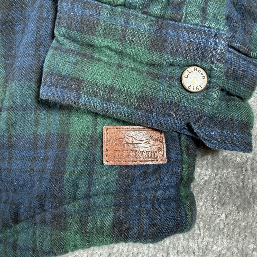 LL Bean Jacket Men's Medium Green Blue Scotch Slightly Fitted Pearl Snap - Picture 5 of 7